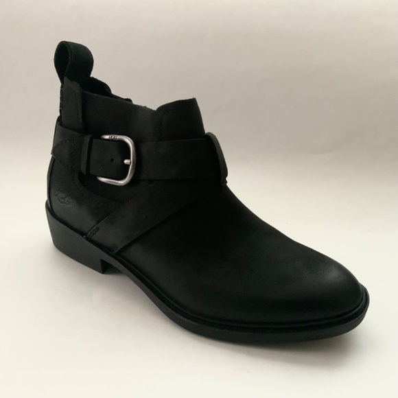 UGG Wylma Black Oiled Leather Moto Booties 1113422 Buckle Western Ankle Boots 7 - Picture 13 of 14